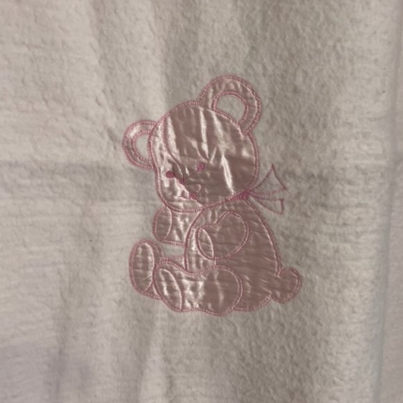 VTG Quiltex Pink Teddy Bear Baby Crib Blanket Nylon Binding Fleece USA 36x51 - Picture 6 of 11